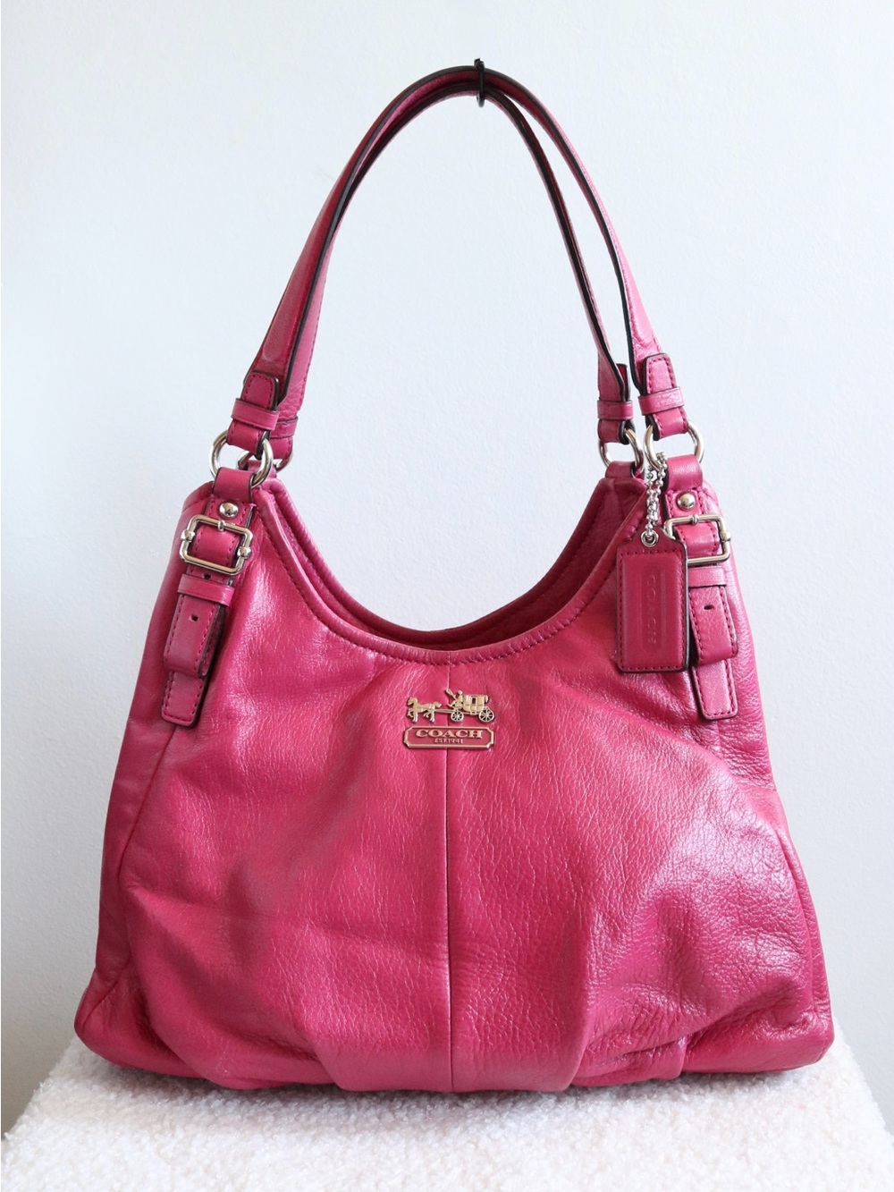 Vintage Coach Madison Maggie Leather Hobo Shoulder Bag Hot Pink Silver Hardware